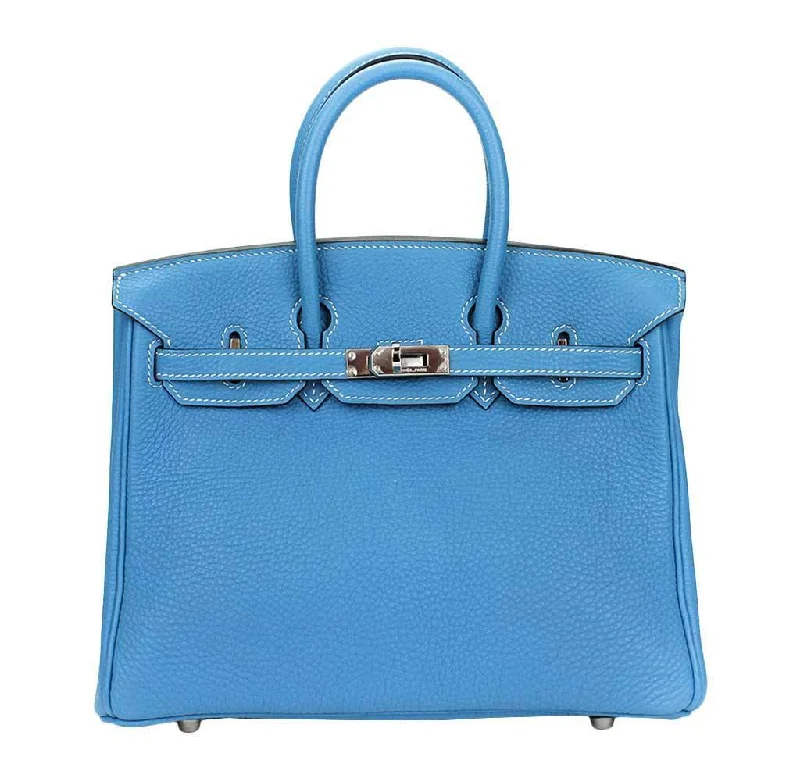 Hermes Birkin Bags with Custom - Engraved Hardware for PersonalizationHermes Birkin 25 Blue Jean Bag PHW