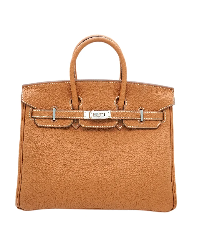 Hermes Birkin Bags with a Leather - Bound Handle for DurabilityHERMES BIRKIN 25 GOLD TOGO HAND BAG B SHW 90234547 DBXS2191