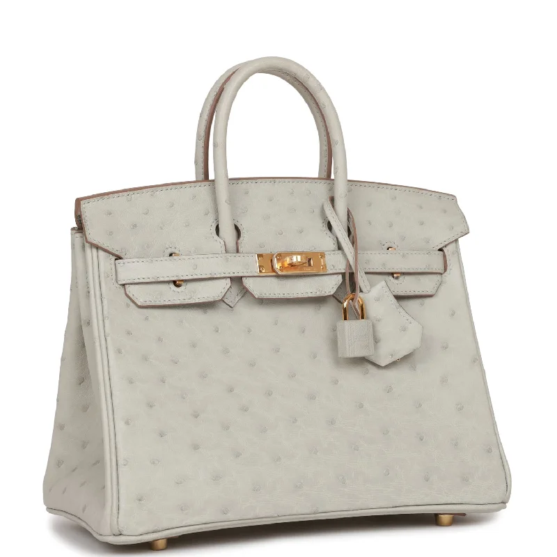 Hermes Birkin Bags with a Woven Leather Strap DetailHermes Birkin 25 Gris Perle Ostrich Gold Hardware