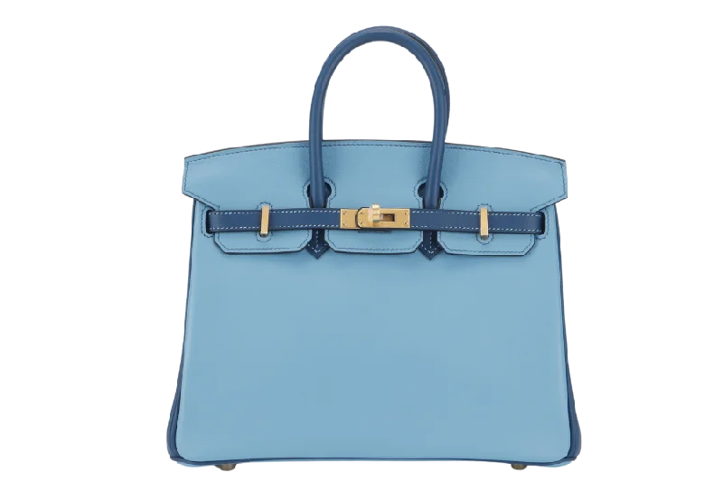 Hermes Birkin Bags with a Snap - Fastened Front Pocket for Easy AccessHERMES BIRKIN 25 HSS STAMP U (YEAR 2022) BLUE CELESTE MIX NAVY BLUE SWIFT LEATHER BRUSHED GOLD HARDWARE WITH LOCK&KEYS AND DUST COVER