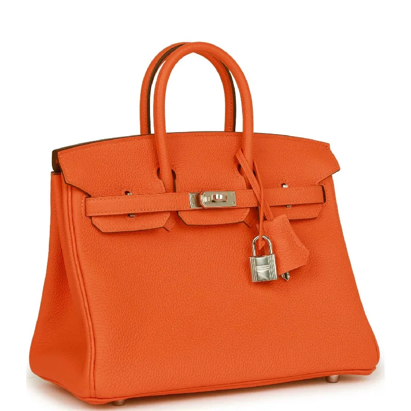 Hermes Birkin Bags with a Crystal - Embellished Lock for Added LuxuryHermes Birkin 25 Orange Minium Togo Palladium Hardware