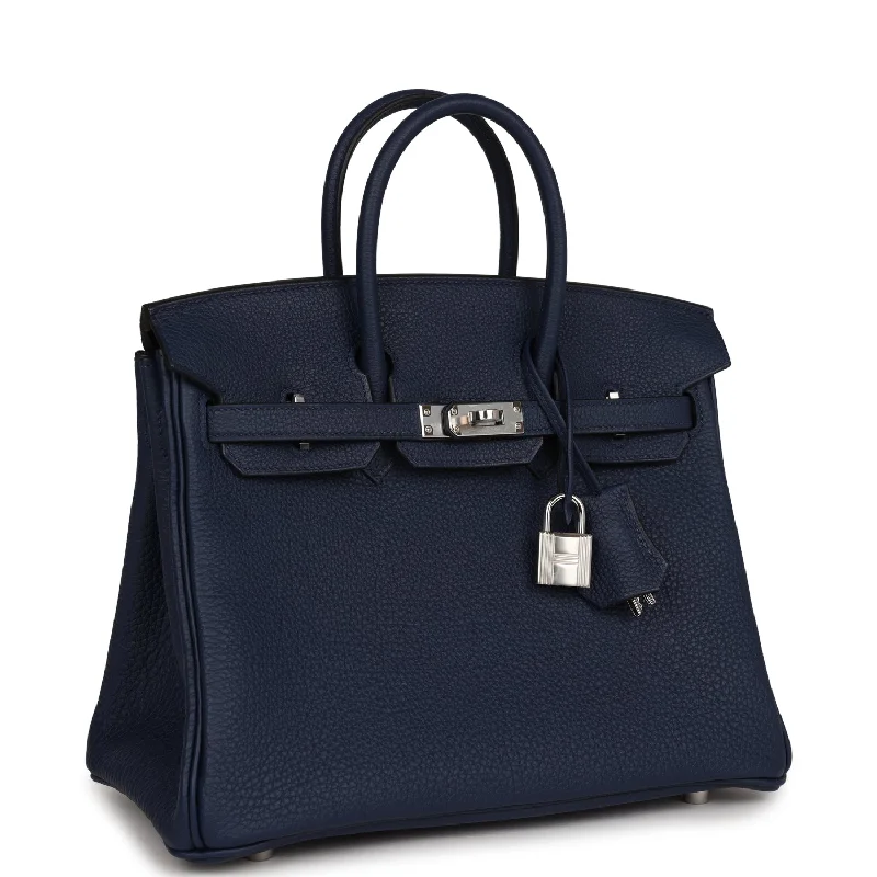 Hermes Birkin Bags with a Crystal - Embellished Lock for Added LuxuryHermes Birkin 25 Bleu Navy Togo Palladium Hardware