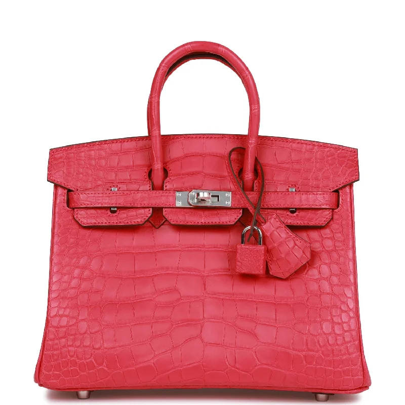 Hermes Birkin Bags with a Leather - Lined Interior Pocket for Added ProtectionHermes Birkin 25 Rose Extreme Matte Alligator Palladium Hardware