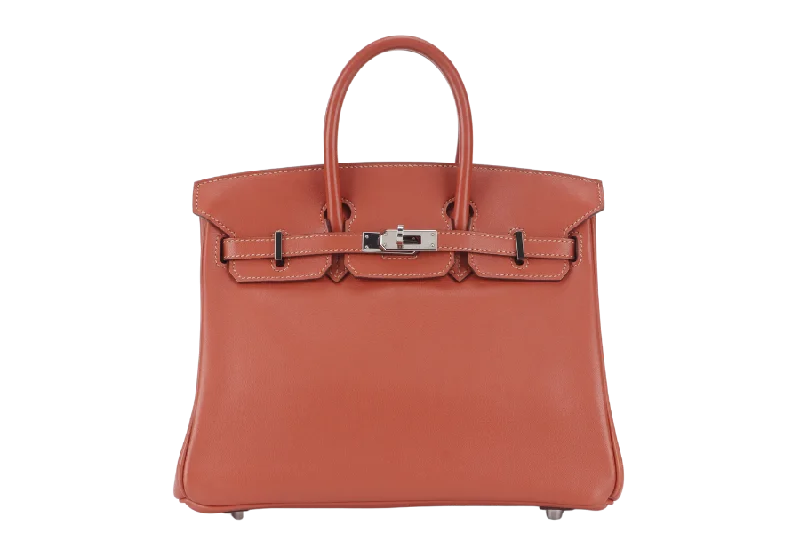 Hermes Birkin Bags in Matte Alligator Leather for a Sophisticated FinishHERMES BIRKIN 25 STAMP L (YEAR 2008) ROSY SWIFT LEATHER SILVER HARDWARE WITH LOCK & KEYS AND DUST COVER