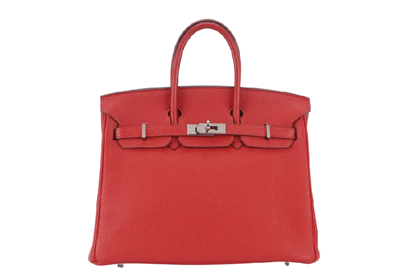 Hermes Birkin Bags with a Gold - Plated Lock and Key SetHERMES BIRKIN 25 STAMP P (YEAR 2021) ROUGE VERMILLION TOGO SILVER HARDWARE WITH LOCKKEYS AND DUST COVER