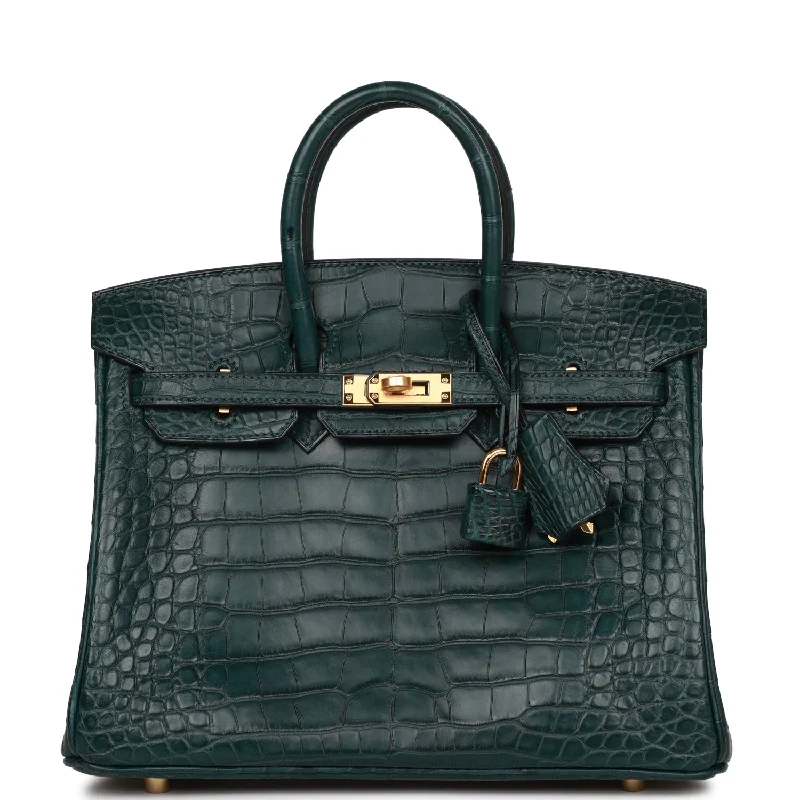 Hermes Birkin Bags in a Metallic Rose Gold for a Glamorous TouchHermes Birkin 25 Vert Cypress Matte Alligator Gold Hardware