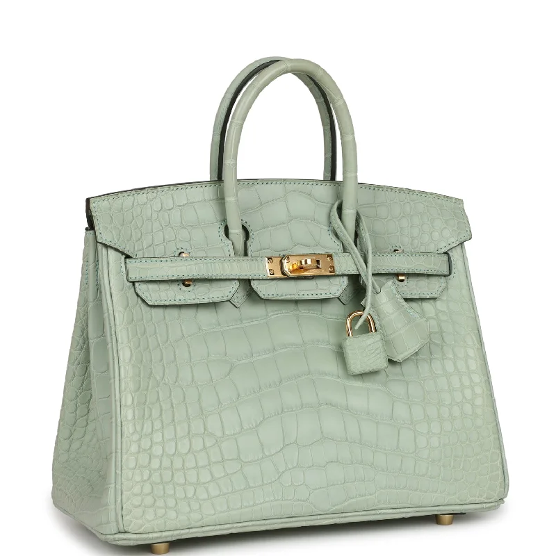 Hermes Birkin Bags with a Studded Leather Trim for a Bold StatementHermes Birkin 25 Vert D'Eau Matte Alligator Gold Hardware