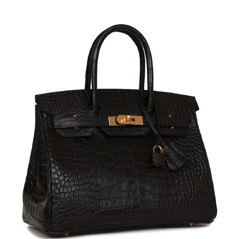 Hermes Birkin Bags in a Neutral Taupe Color for VersatilityHermes Birkin 30 Black Matte Alligator Gold Hardware