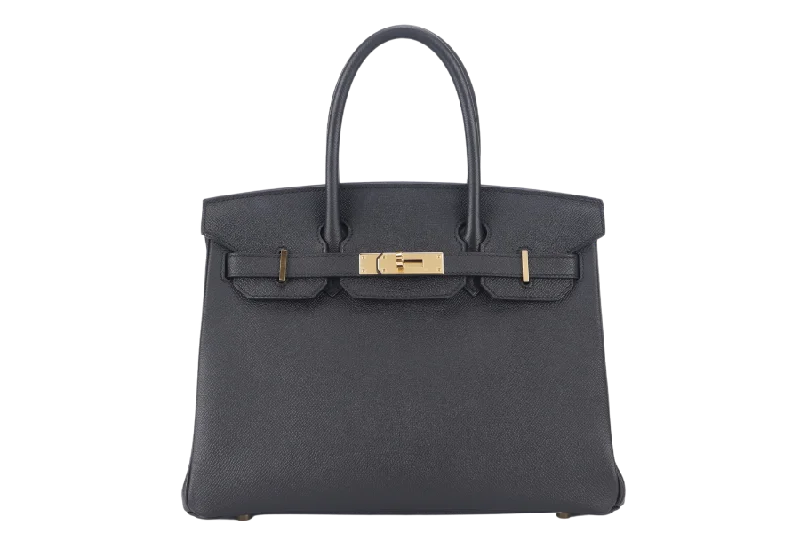 Hermes Birkin Bags with a Hand - Carved Leather DecorationHERMES BIRKIN 30 STAMP A (YEAR 2017) BLACK EPSOM GOLD HARDWARE WITH LOCK&KEYS AND DUST COVER