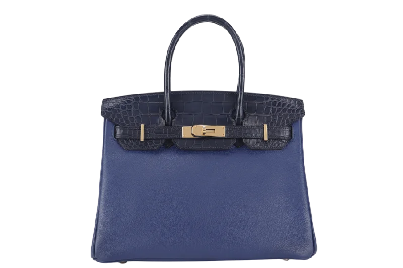 Hermes Birkin Bags with a Detachable Keychain HolderHERMES BIRKIN 30 STAMP C (YEAR 2018) TOUCH BLUE MARINE BLUE SAPPHIRE MATTE ALLIGATOR-NOVILLO LEATHER GOLD HARDWARE WITH KEYS,LOCK, RAINCOAT AND DUST COVER