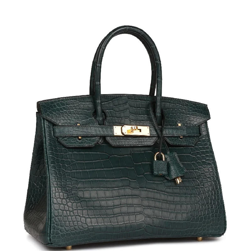 Hermes Birkin Bags with a Removable Coin Purse AttachmentHermes Birkin 30 Vert Fonce Matte Porosus Crocodile Gold Hardware