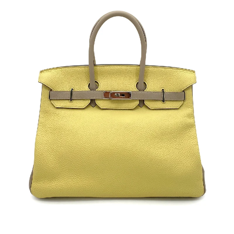 Hermes Birkin Bags with a Detachable Mobile Phone HolderHERMES BIRKIN 35 JAUNE POUSSIN GRIS TOURTERELLE TAURILLON CLEMENCE HAND BAG T SHW SPO 90255359