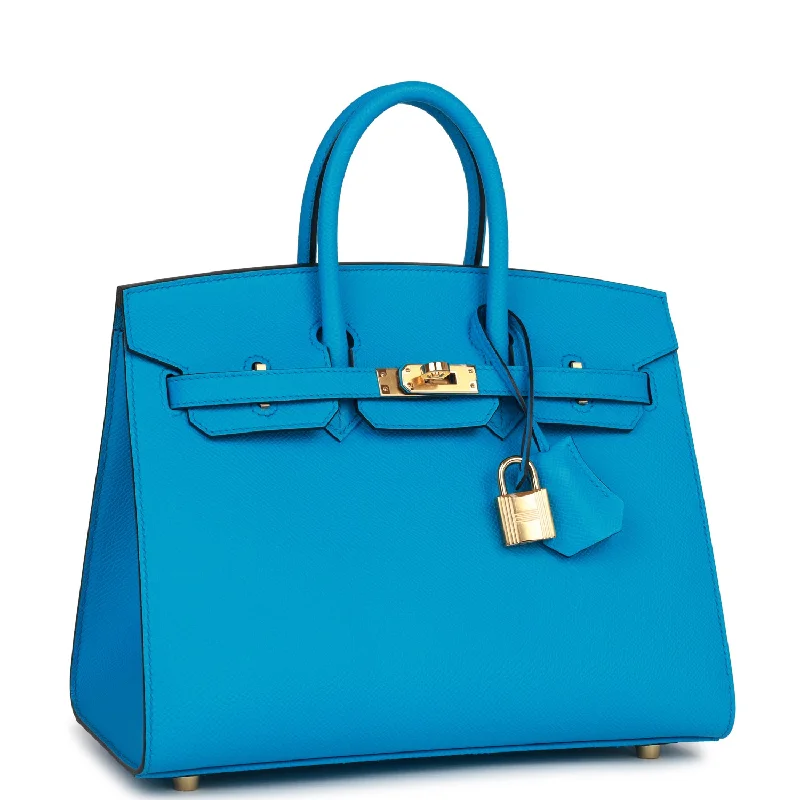 Hermes Birkin Bags with a Braided Leather Handle for a Bohemian TouchHermes Birkin Sellier 25 Bleu Frida Epsom Gold Hardware