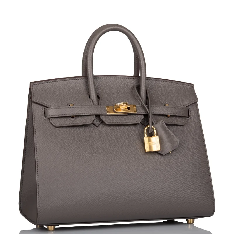 Hermes Birkin Bags with a Hand - Painted Monogram DesignHermes Birkin Sellier 25 Etain Epsom Gold Hardware