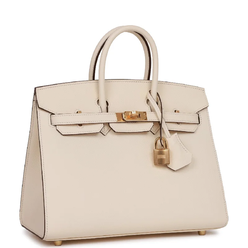 Hermes Birkin Bags with a Leather - Bound Handle for DurabilityHermes Birkin Sellier 25 Nata Epsom Gold Hardware