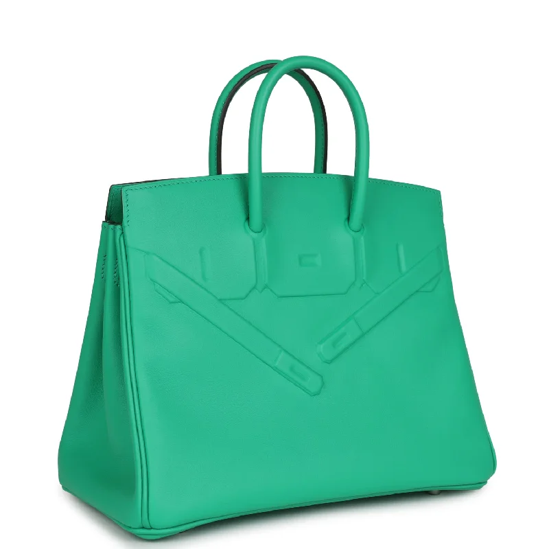 Hermes Birkin Bags with a Snap - Fastened Front Pocket for Easy AccessHermes Birkin Shadow 25 Menthe Swift Palladium Hardware