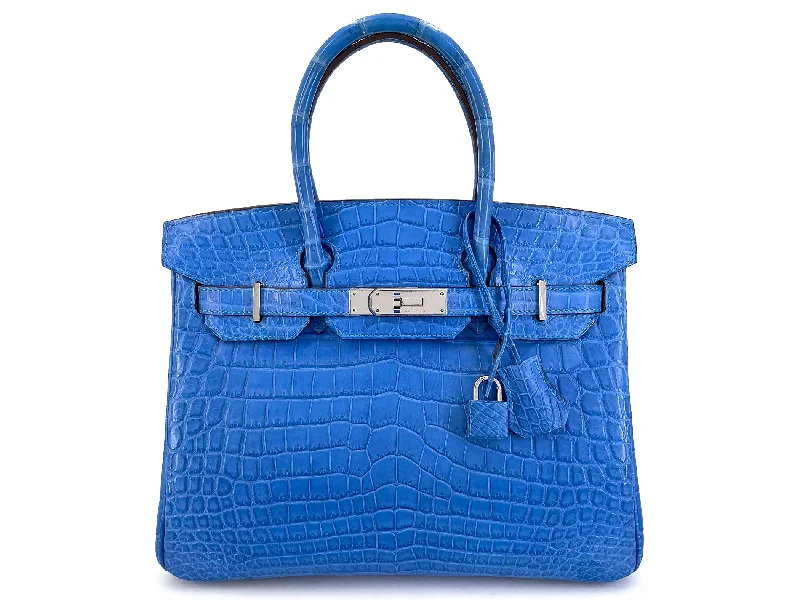 Hermes Birkin Bags with a Detachable Mirror Pocket InsideHermès Blue Mykonos Matte Niloticus Crocodile Birkin 30 Tote Bag PHW MEW