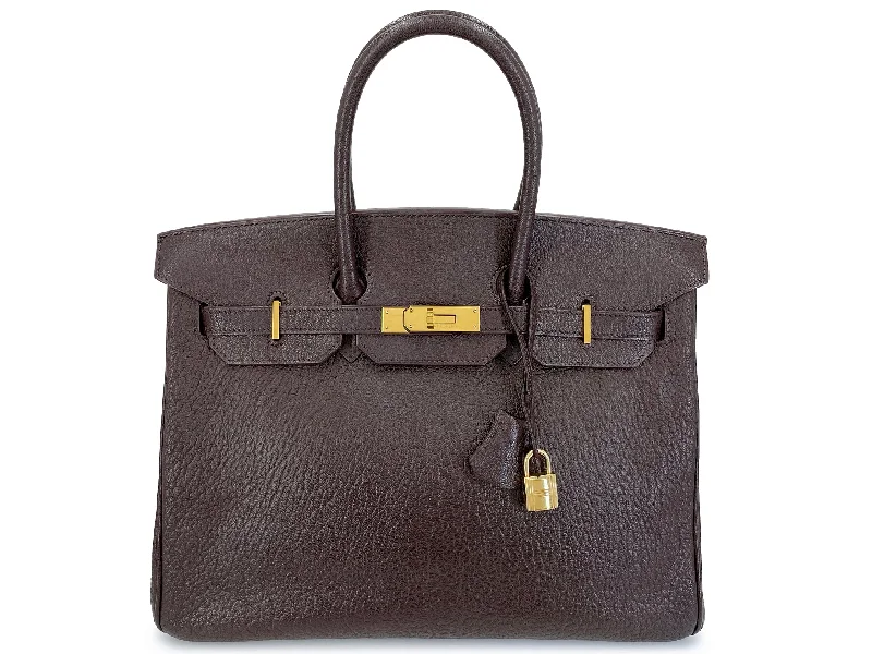 Hermes Birkin Bags in a Neutral Taupe Color for VersatilityHermès Brown Chevre Goatskin Birkin 35 Tote Bag 24k GHW