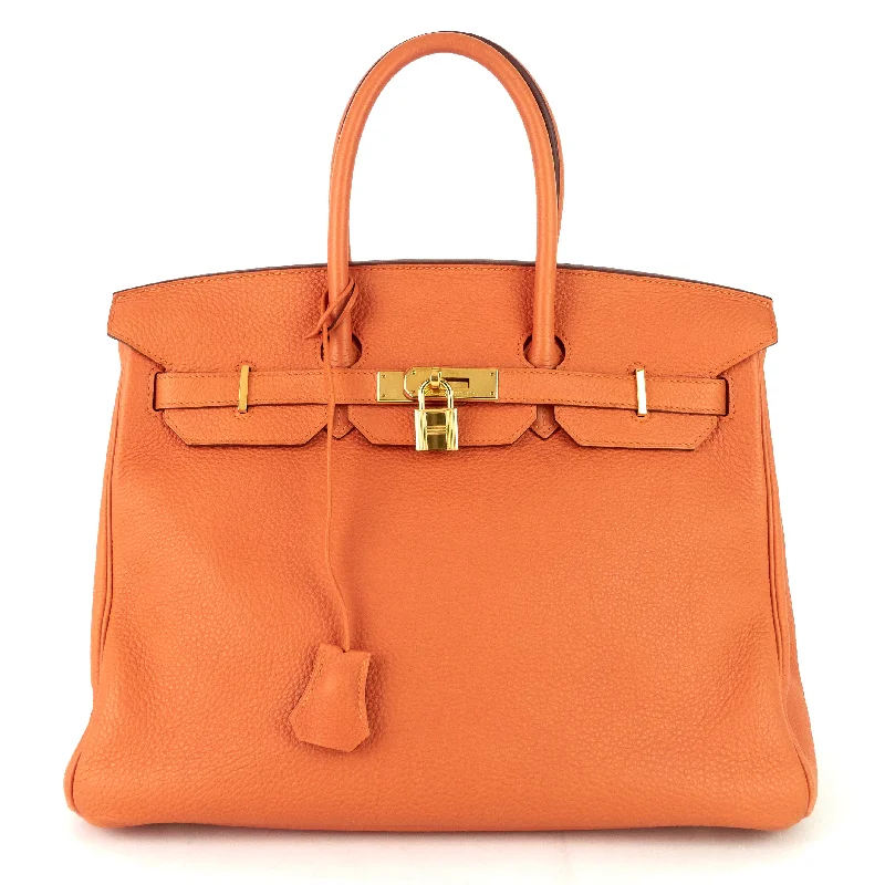 Hermes Birkin Bags with Hand - Stitched Detailing for Artisanal AppealBirkin 35 Orange Clemence Leather Bag