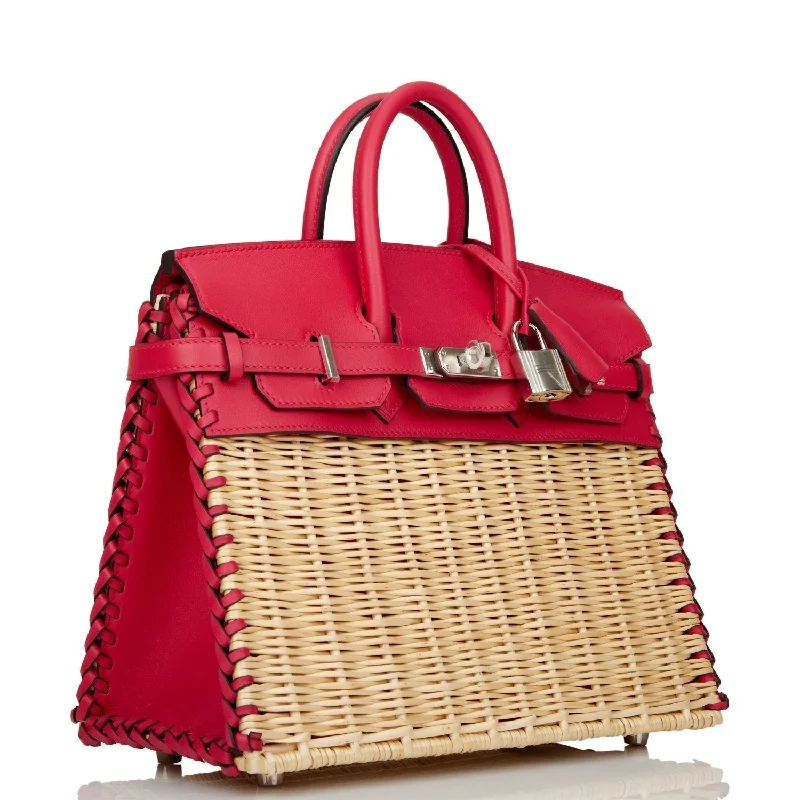 Hermes Birkin Bags with a Braided Leather Handle for a Bohemian TouchHermes Picnic Sellier Birkin 25 Framboise Swift Palladium Hardware