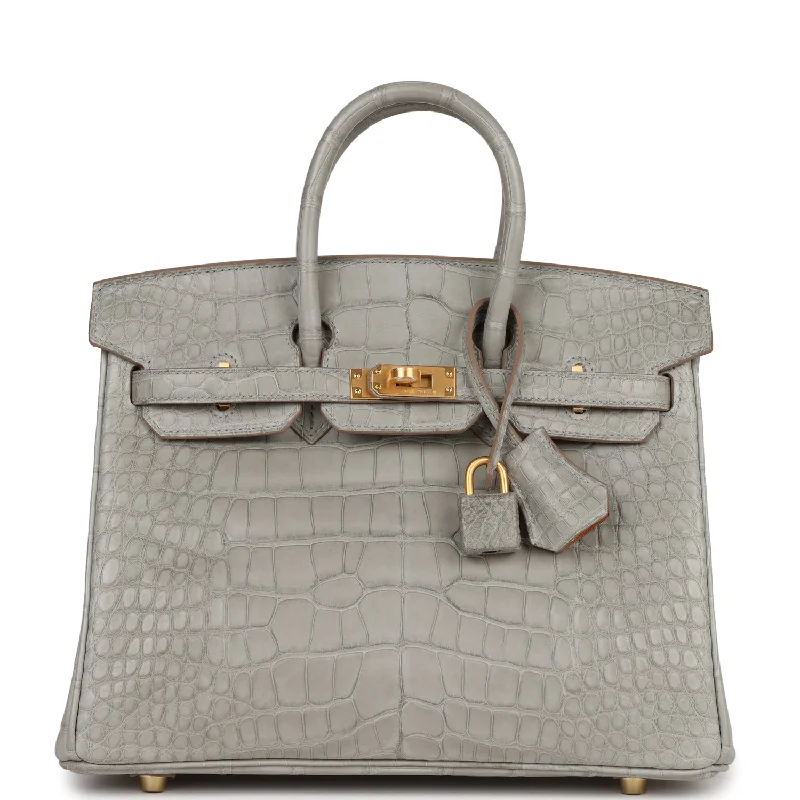 Hermes Birkin Bags with a Detachable Mobile Phone HolderHermes Special Order (HSS) Birkin 25 Gris Perle Verso Matte Alligator Brushed Gold Hardware