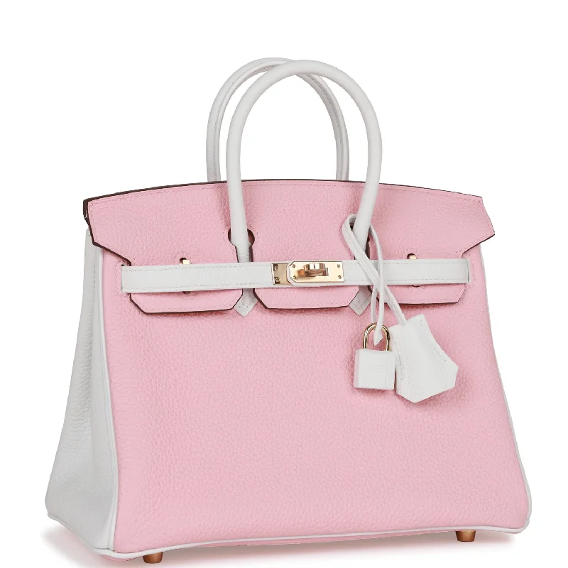 Hermes Birkin Bags with a Studded Leather Trim for a Bold StatementHermes Special Order (HSS) Birkin 25 Rose Sakura and White Clemence Gold Hardware