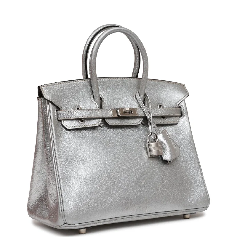 Hermes Birkin Bags with a Rope - Style Leather Handle for a Nautical Inspired LookHermes Birkin 25 Silver Metallic Chevre Palladium Hardware