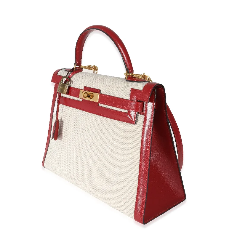 Hermès Kelly Bags with a key - lock and keychain setHermes Vintage Rouge Box Natural Toile Sellier Kelly 32