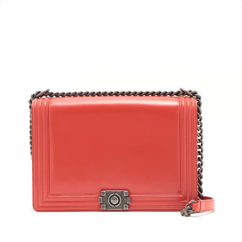 Chanel All - Match Handbag for Versatile StylingChanel Boy Chanel Leather Chain Shoulder Bag Red Silver Gold