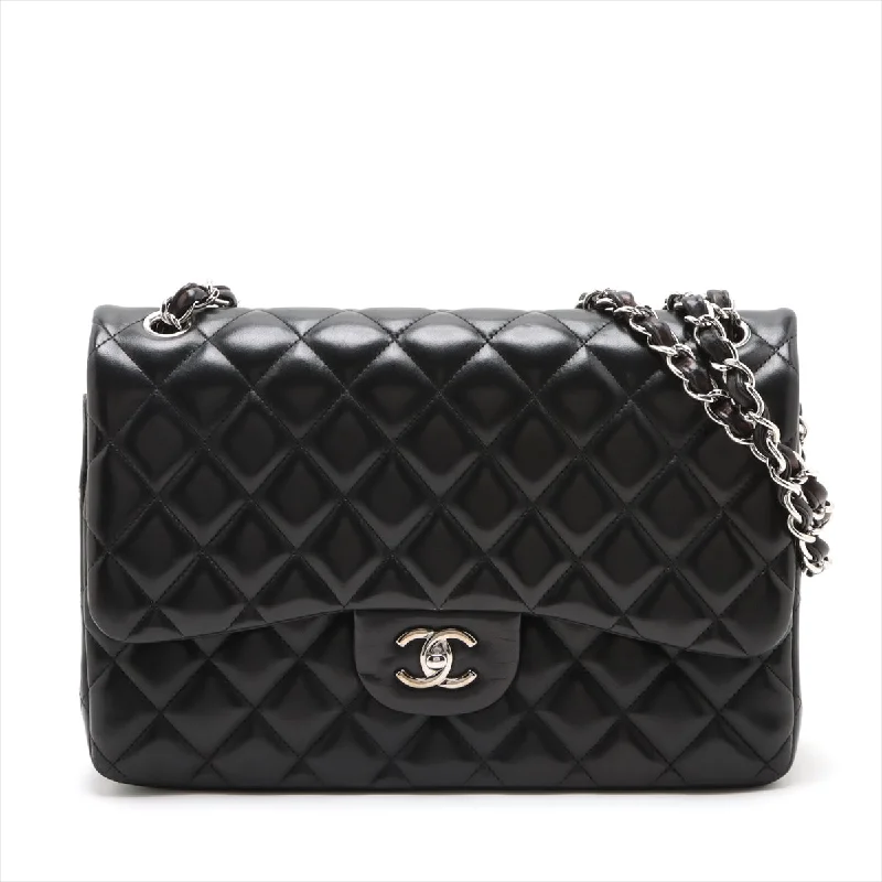 Chanel Limited Edition Handbag for CollectorsCHANEL Decamatrasse 30 Double Flap Chain Bag Black Silver Lambskin A58600