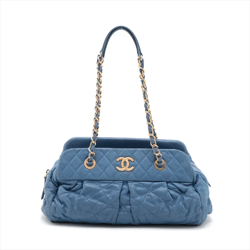 Chanel Designer Handbag with Unique DesignChanel Matrasse  Leather Chain Handbag  Blue Gold  15th