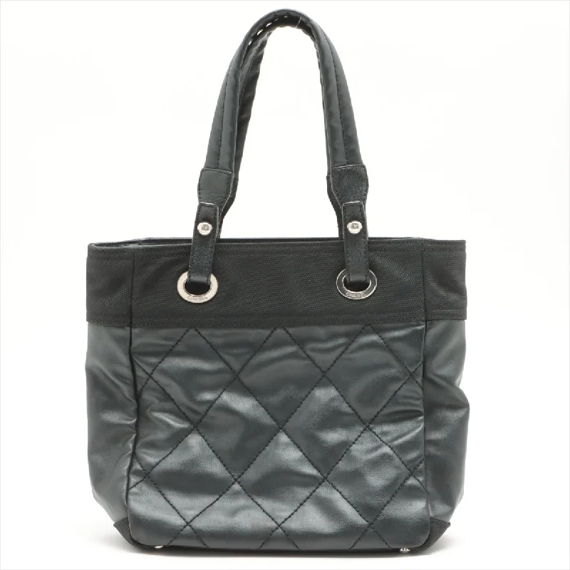 Chanel All - Match Handbag for Versatile StylingCHANEL PARIBIARITZ PM  Linen Tote Bag Black Silver Gold