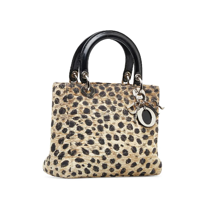 Luxury Christian Dior crossbody bags with a chain - link strapDior Medium Cannage Leopard Print Lady Dior (Sbc9Zg)