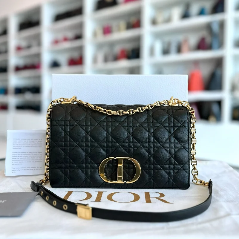 Christian Dior handbags with a removable shoulder strap for versatility*Full Set, Receipt, 2022* Caro Large Cannage Calfskin Black GHW