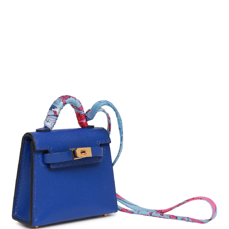 Medium - sized Hermès Kelly Bags in Taurillon Clemence leather for durabilityHermes Bleu Electric Tadelakt Mini Kelly Twilly Bag Charm