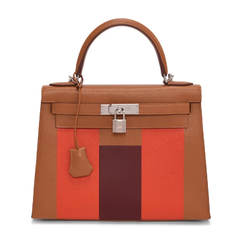 Hermès Kelly Bags in a bold tomato red for a fashion - forward statementHermes Gold Epsom Kellygraphie Lettre H Kelly 28