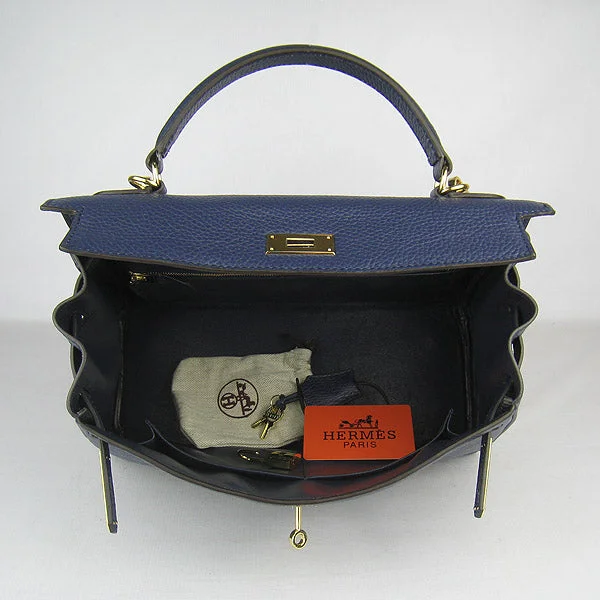 Hermès Kelly Bags with a leather - wrapped turnlock for added eleganceHermes Kelly 32cm Togo Leather 6108 Dark Blue Golden