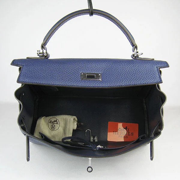 Large - sized Hermès Kelly Bags in Box calf leather for a smooth finishHermes Kelly 32cm Togo Leather 6108 Dark Blue Silver