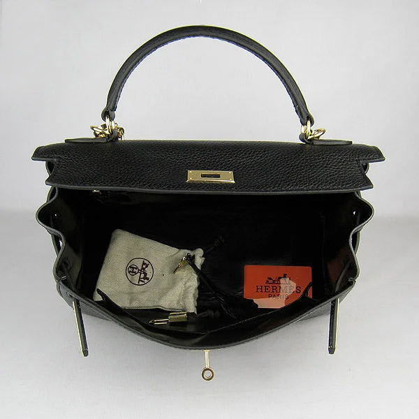 Hermès Kelly Bags with a contrast - colored interior liningHermes Kelly 32cm Togo Leather Handbag 6108 Black Golden