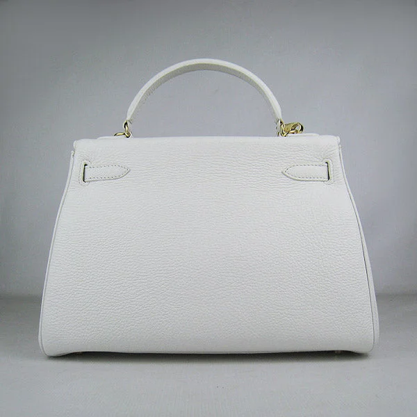 Hermès Kelly Bags with a detachable mobile phone holderHermes Kelly 32cm Togo Leather Handbag 6108 White Golden