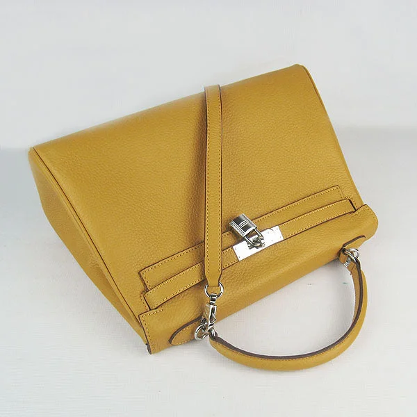 Hermès Kelly Bags with a front - pocket for quick - access itemsHermes Kelly 32cm Togo Leather Handbag 6108 Yellow Silve