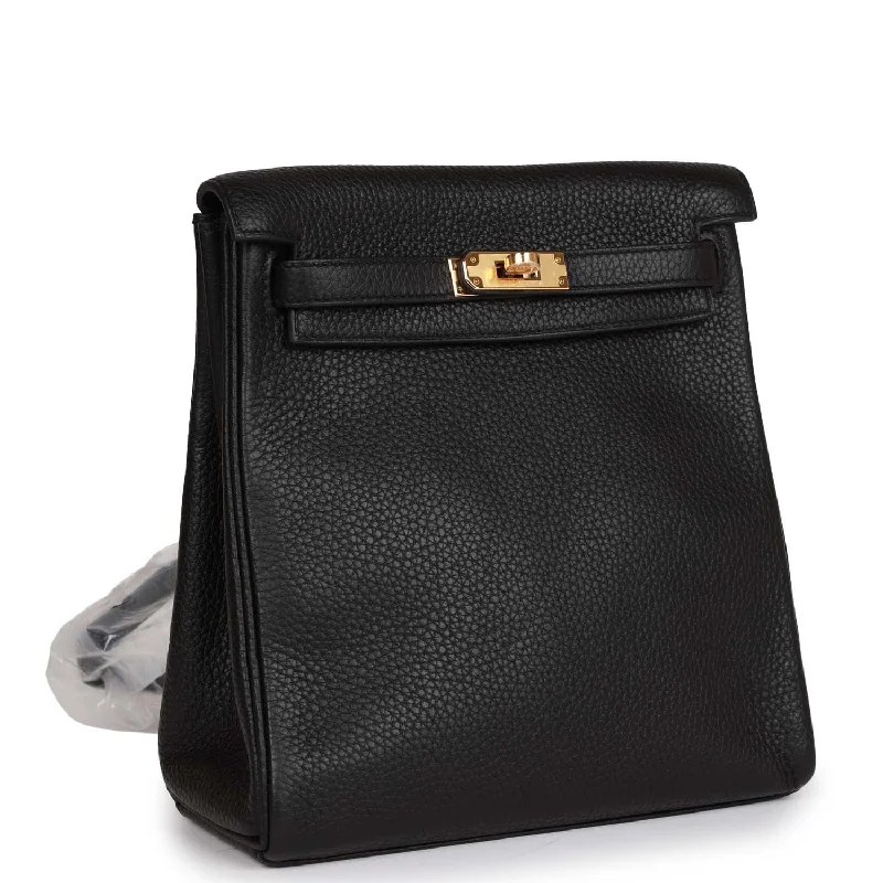 Hermès Kelly Bags in a soft ivory color for an elegant aestheticHermes Kelly Ado Backpack Black Clemence Gold Hardware