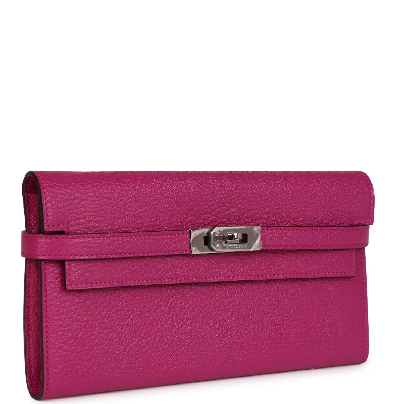 ·Hermes Kelly Long Wallet Rose Pourpre Chevre Palladium Hardware