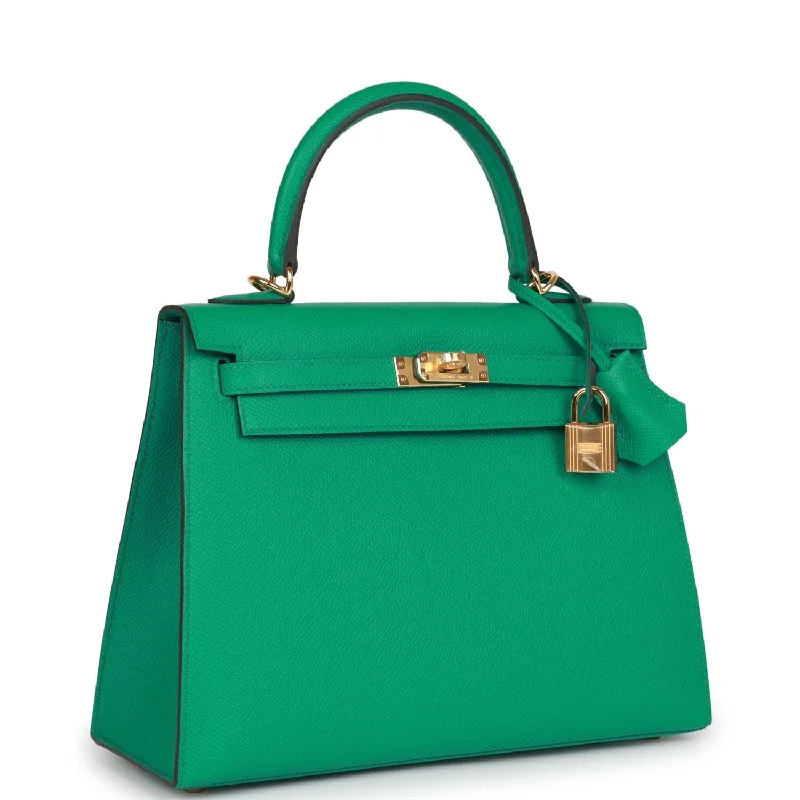 Hermès Kelly Bags in a metallic silver for a glamorous touchHermes Kelly Sellier 25 Vert Jade Epsom Gold Hardware