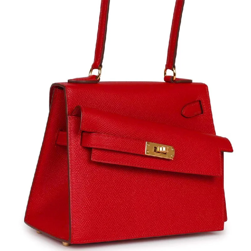 Hermès Kelly Bags with a detachable shoulder strap for versatilityHermes Kelly Sellier en Desordre 20 Rouge De Coeur Epsom Gold Hardware