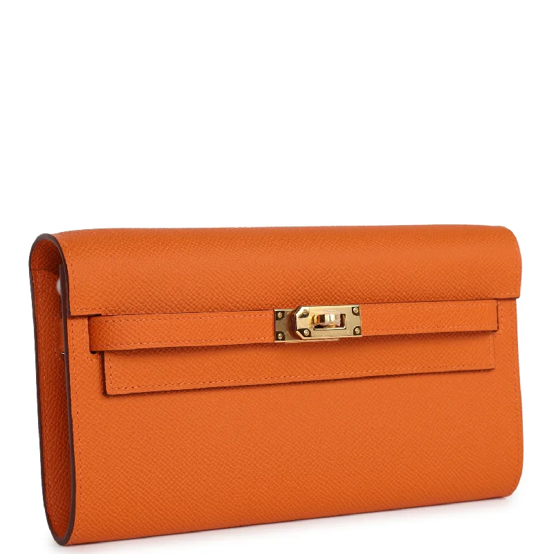 Hermès Kelly Bags with a detachable shoulder strap for versatilityHermes Kelly Wallet To Go Orange Epsom Gold Hardware