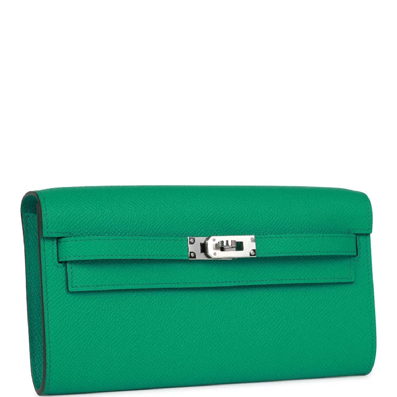 Hermès Kelly Bags in classic black Swift leather for timeless eleganceHermes Kelly Wallet To Go Vert Jade Epsom Palladium Hardware