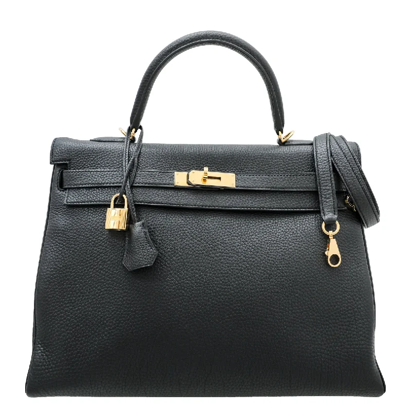 Hermès Kelly Bags with a hand - burnished edge finish for a vintage charmHermes Noir Kelly 35 Bag