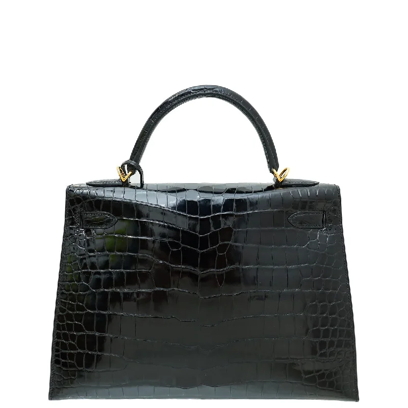 Hermès Kelly Bags with a zip - top closure for added securityHermes Noir Shiny Porosus Crocodile Sellier Kelly 32 Bag