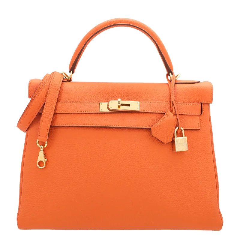 Hermès Kelly Bags featuring hand - painted floral motifsHermes Orange Retourne Kelly 32 Bag